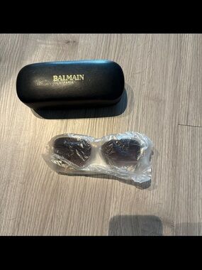 Balmain White Trim & Brown Frames  Sunglasses with Gold Logo Case